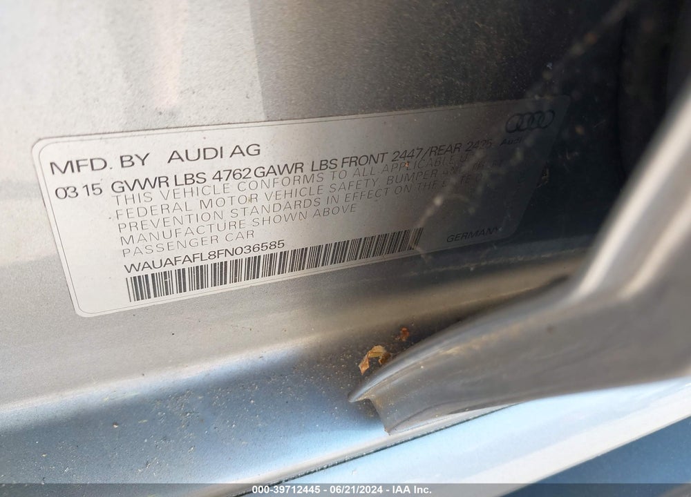 2015 AUDI A4 2.0T PREMIUM VIN: WAUAFAFL8FN036585