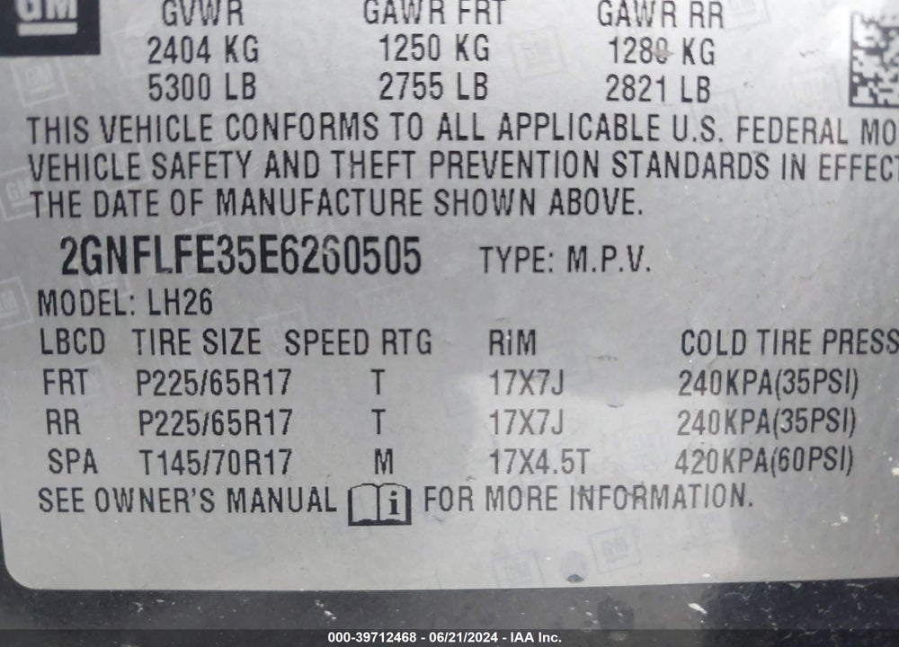 2014 CHEVROLET EQUINOX 1LT VIN: 2GNFLFE35E6260505