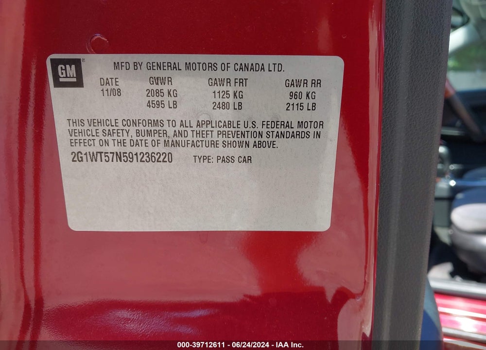 2009 CHEVROLET IMPALA LT VIN: 2G1WT57N591236220