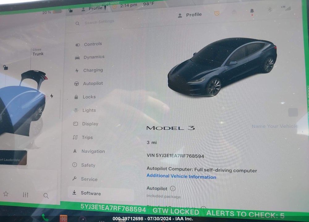 2024 TESLA MODEL 3 REAR-WHEEL DRIVE VIN: 5YJ3E1EA7RF768594