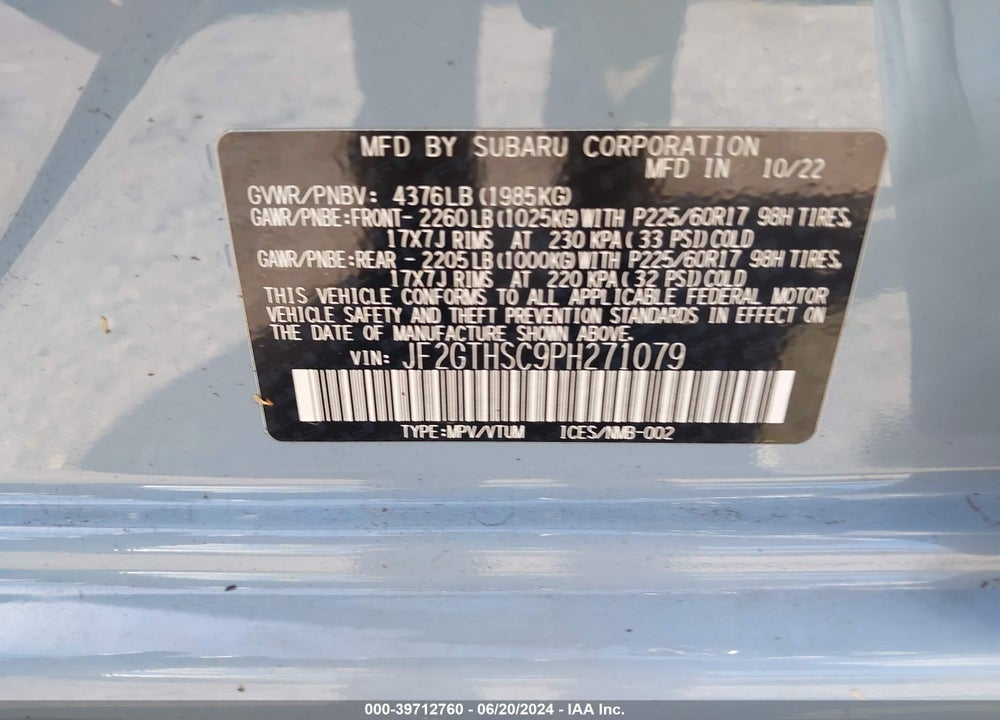 2023 SUBARU CROSSTREK SPORT VIN: JF2GTHSC9PH271079