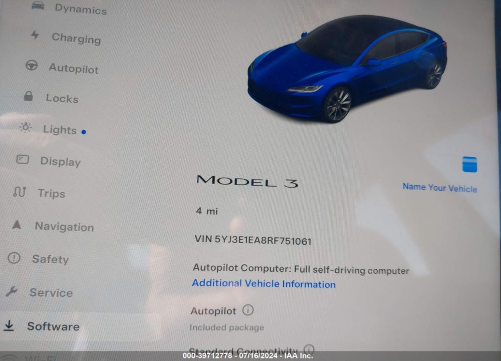 2024 TESLA MODEL 3 REAR-WHEEL DRIVE VIN: 5YJ3E1EA8RF751061