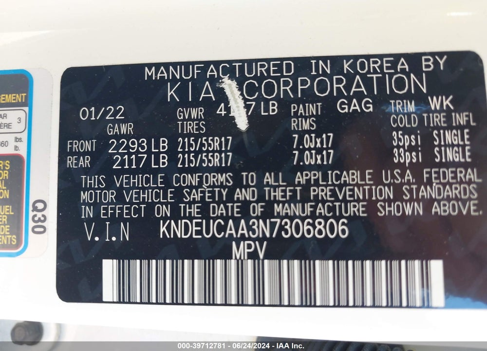 2022 KIA SELTOS S VIN: KNDEUCAA3N7306806