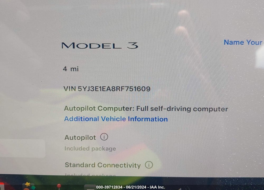 2024 TESLA MODEL 3 REAR-WHEEL DRIVE VIN: 5YJ3E1EA8RF751609