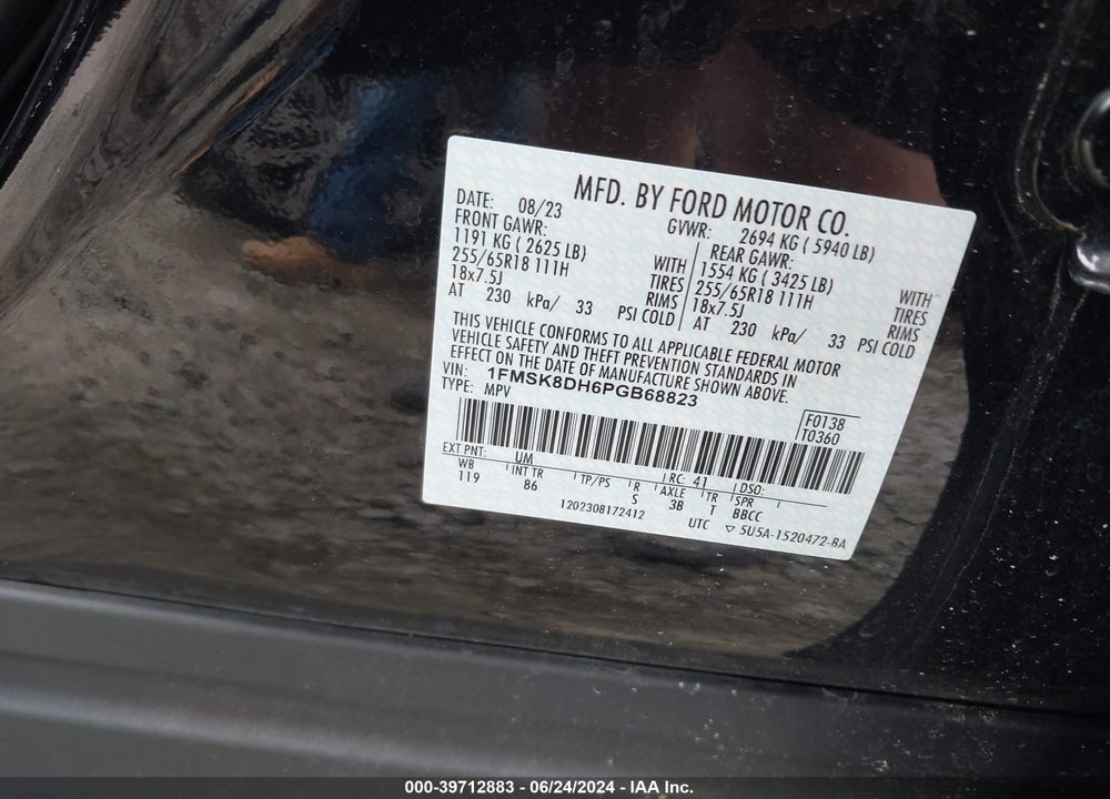 2023 FORD EXPLORER XLT VIN: 1FMSK8DH6PGB68823