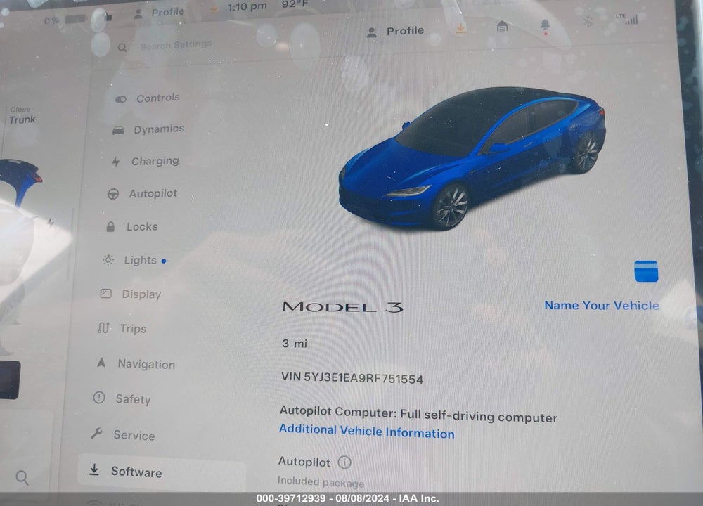 2024 TESLA MODEL 3 REAR-WHEEL DRIVE VIN: 5YJ3E1EA9RF751554