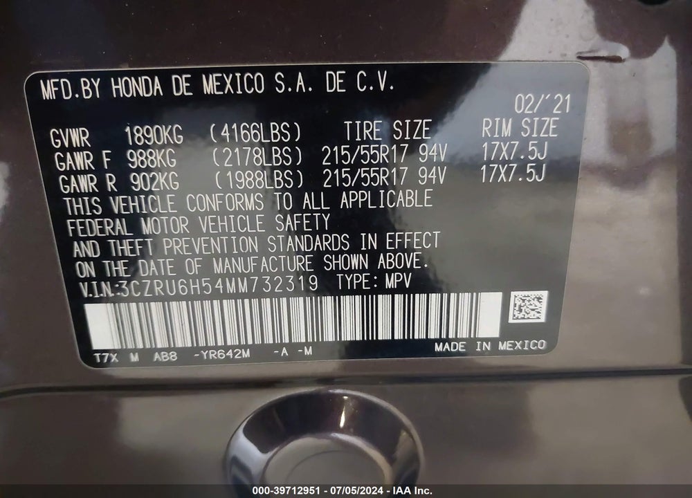 2021 HONDA HR-V AWD EX VIN: 3CZRU6H54MM732319