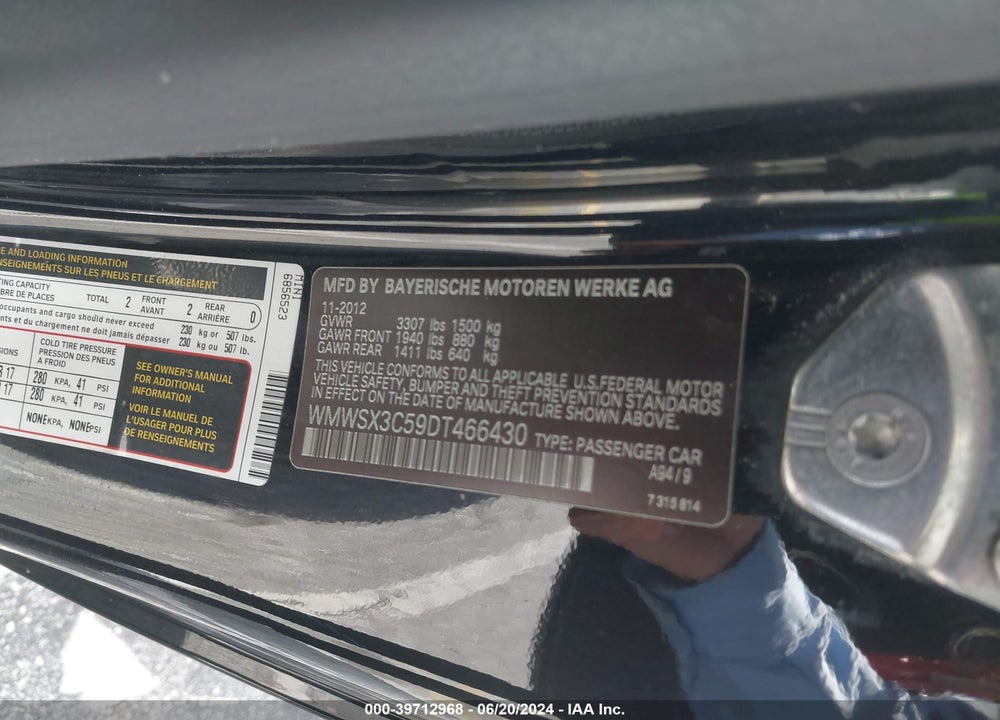 2013 MINI COUPE COOPER S VIN: WMWSX3C59DT466430