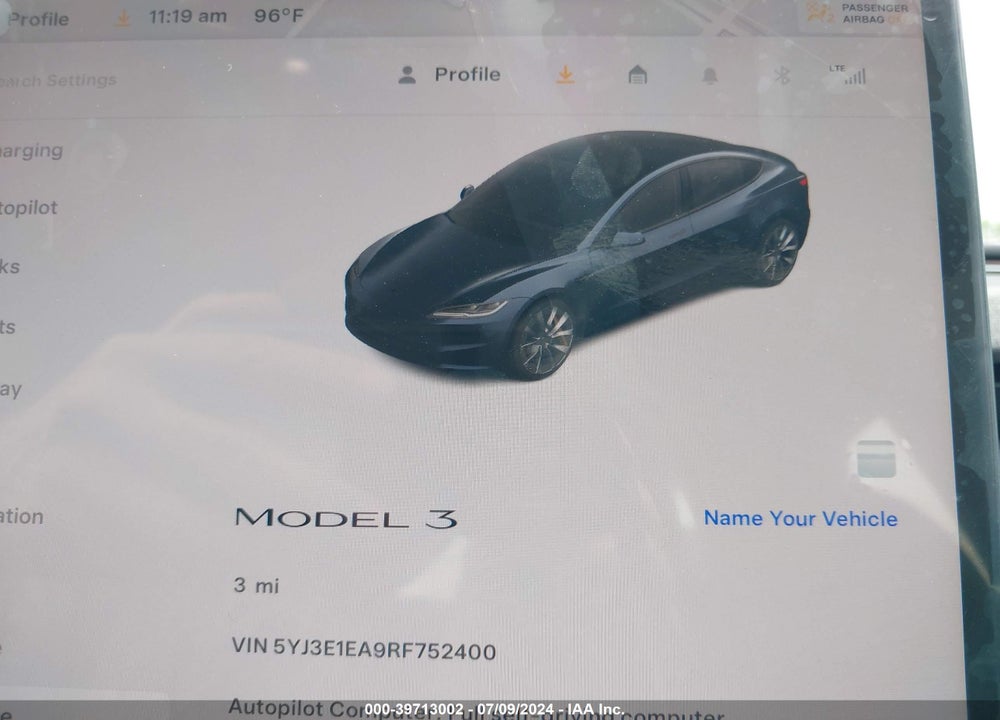 2024 TESLA MODEL 3 REAR-WHEEL DRIVE VIN: 5YJ3E1EA9RF752400