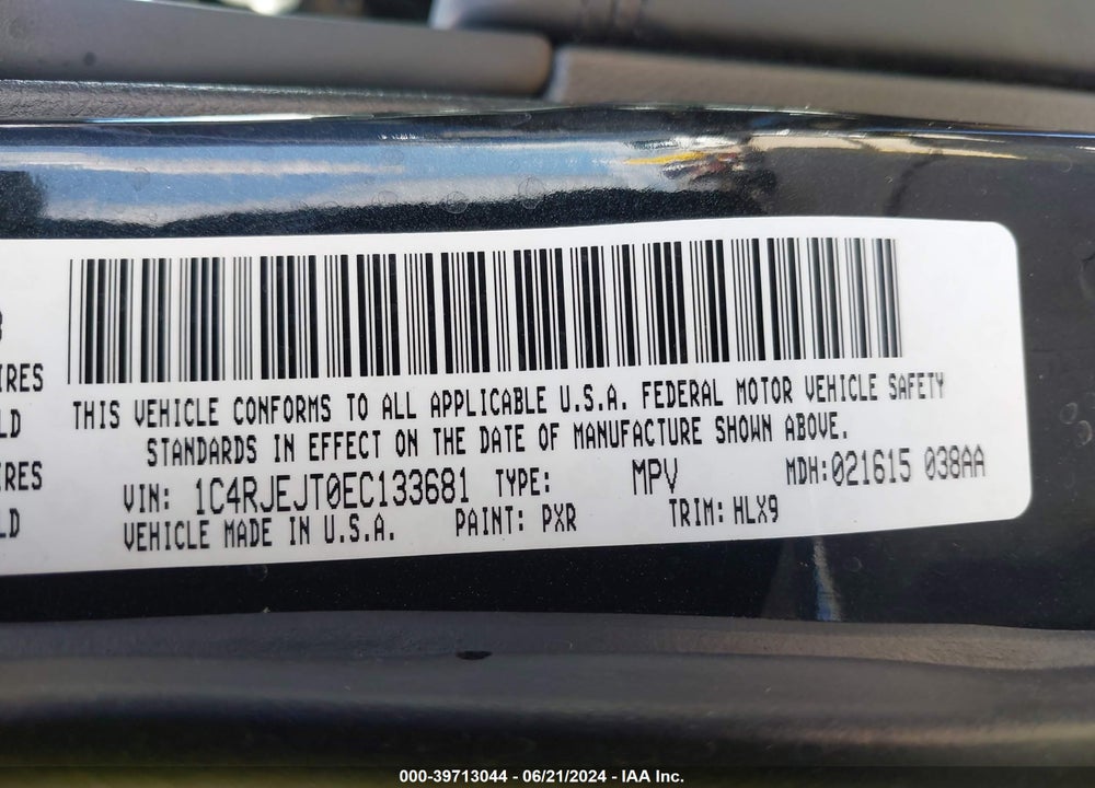 2014 JEEP GRAND CHEROKEE SUMMIT VIN: 1C4RJEJT0EC133681