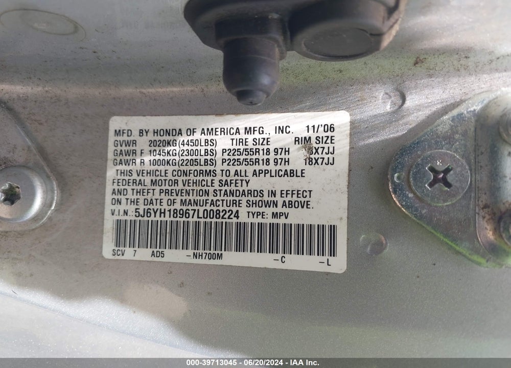 2007 HONDA ELEMENT SC VIN: 5J6YH18967L008224