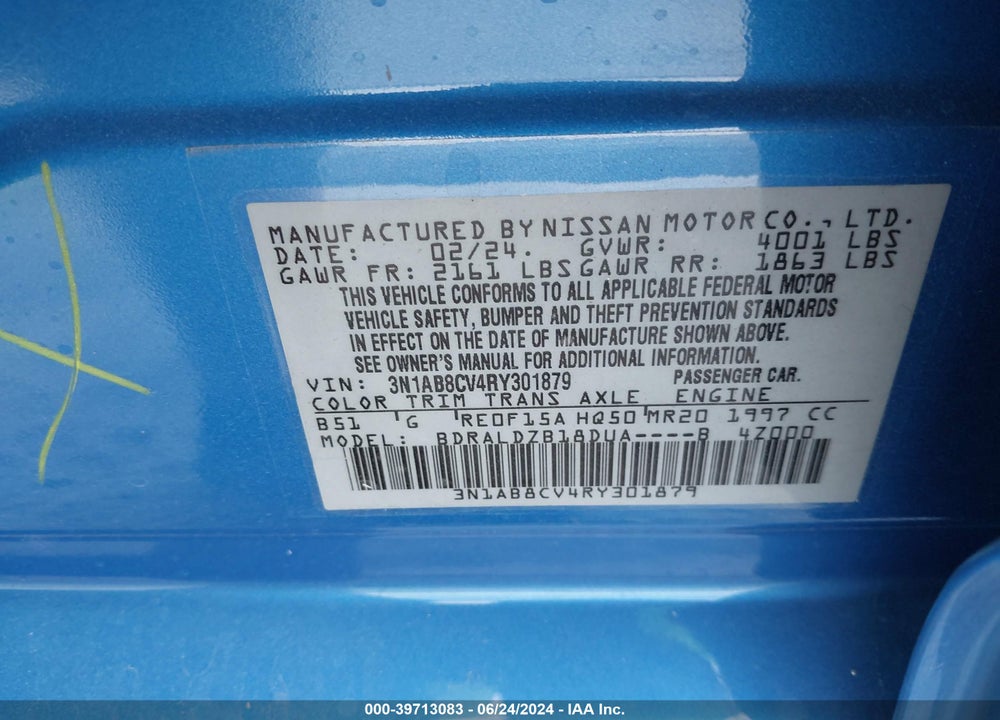 2024 NISSAN SENTRA SV XTRONIC CVT VIN: 3N1AB8CV4RY301879