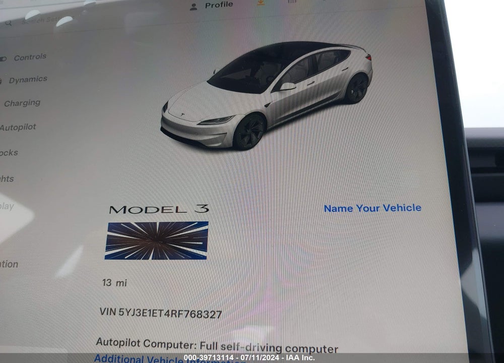 2024 TESLA MODEL 3 VIN: 5YJ3E1ET4RF768327