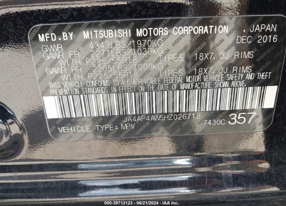 2017 MITSUBISHI OUTLANDER SPORT 2.4 SEL VIN: JA4AP4AW5HZ026718