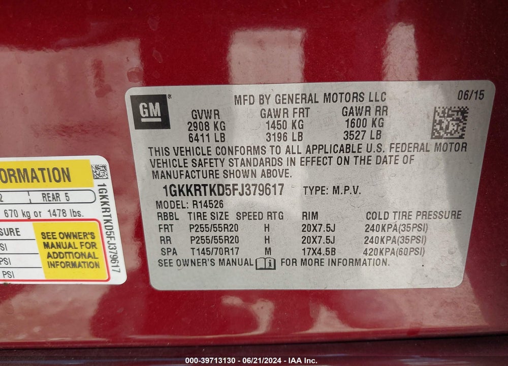 2015 GMC ACADIA VIN: 1GKKRTKD5FJ379617