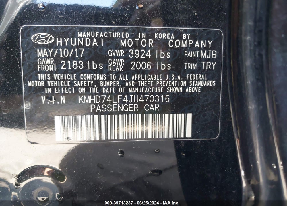 2018 HYUNDAI ELANTRA SE VIN: KMHD74LF4JU470316