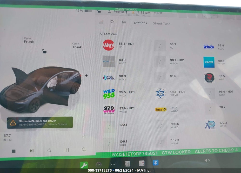 2024 TESLA MODEL 3 VIN: 5YJ3E1ET9RF785821
