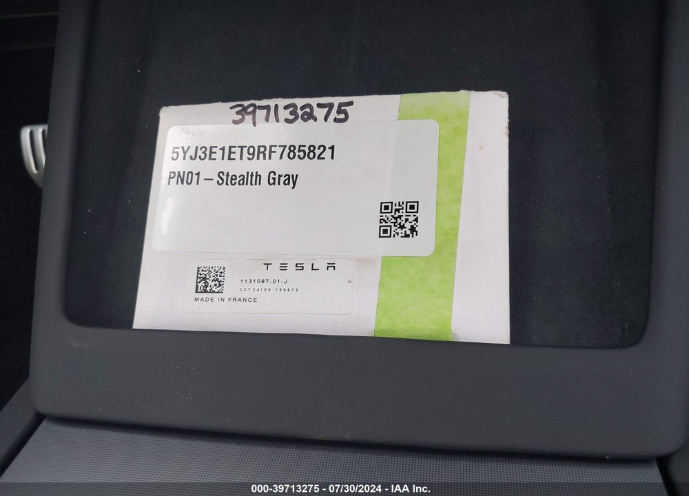 2024 TESLA MODEL 3 VIN: 5YJ3E1ET9RF785821