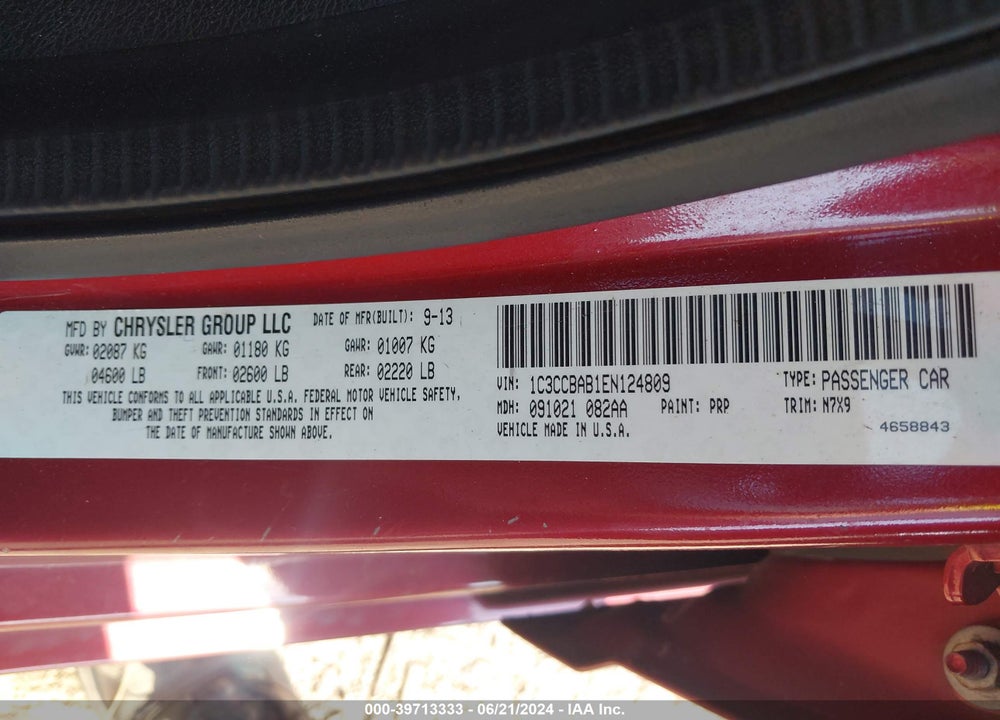 2014 CHRYSLER 200 VIN: 1C3CCBAB1EN124809