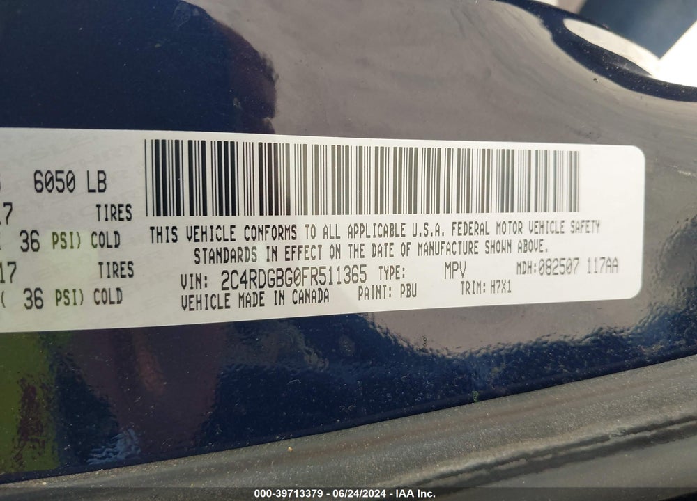 2015 DODGE GRAND CARAVAN VIN: 2C4RDGBG0FR511365