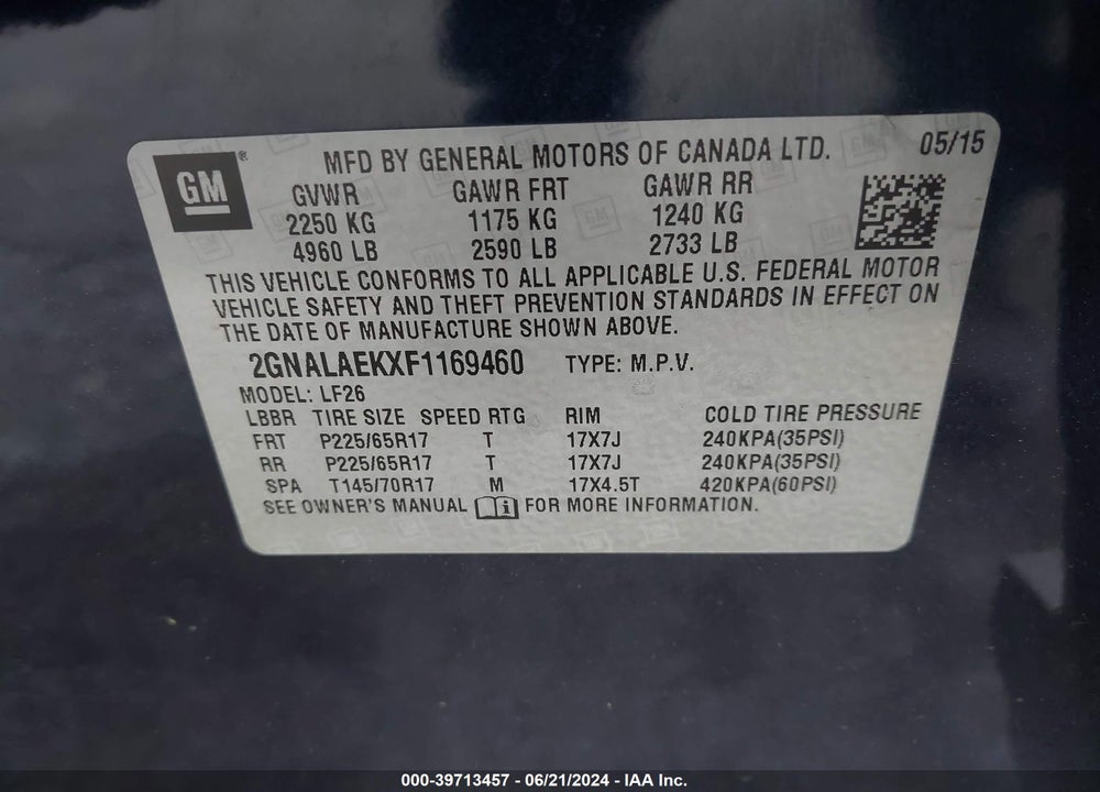 2015 CHEVROLET EQUINOX LS VIN: 2GNALAEKXF1169460