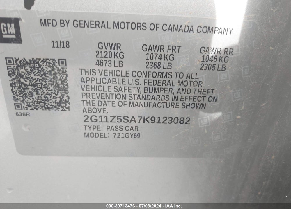 2019 CHEVROLET IMPALA LT VIN: 2G11Z5SA7K9123082
