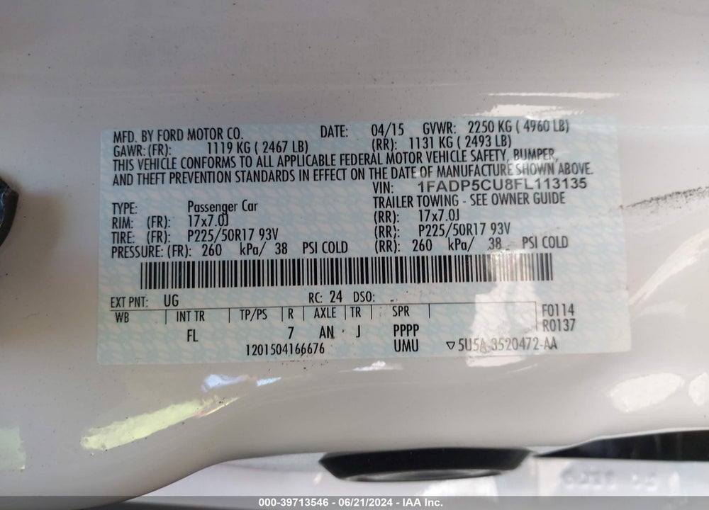 2015 FORD C-MAX ENERGI SEL VIN: 1FADP5CU8FL113135
