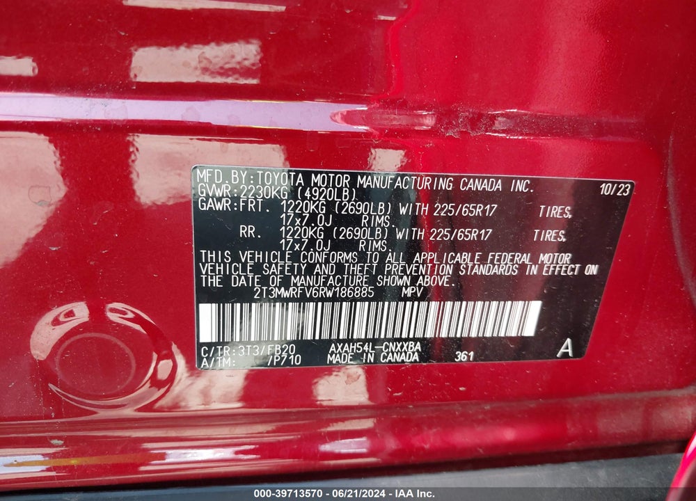 2024 TOYOTA RAV4 HYBRID LE VIN: 2T3MWRFV6RW186885