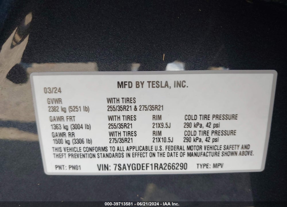 2024 TESLA MODEL Y PERFORMANCE DUAL MOTOR ALL-WHEEL DRIVE VIN: 7SAYGDEF1RA266290