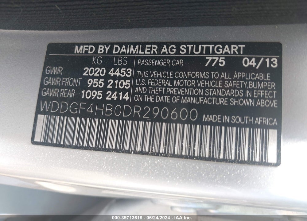 2013 MERCEDES-BENZ C 250 LUXURY/SPORT VIN: WDDGF4HB0DR290600