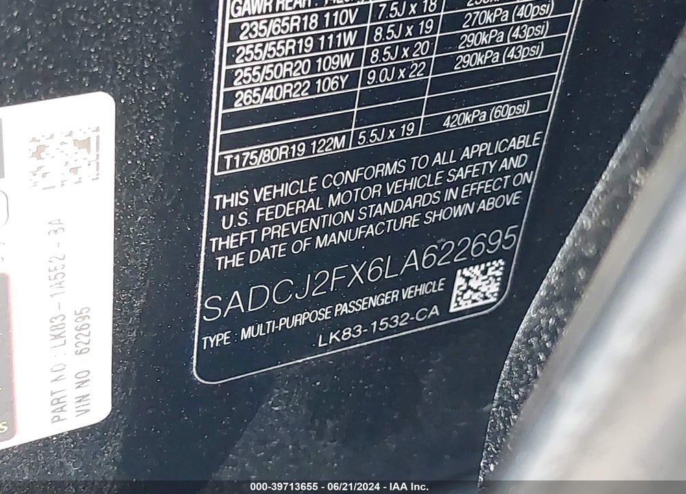 2020 JAGUAR F-PACE PREMIUM P250 AWD AUTOMATIC VIN: SADCJ2FX6LA622695