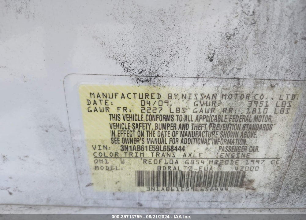 2009 NISSAN SENTRA 2.0S VIN: 3N1AB61E59L658444