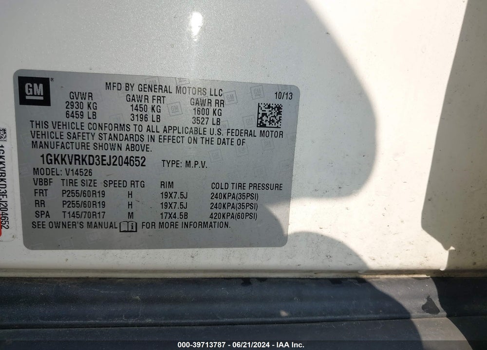 2014 GMC ACADIA SLT-1 VIN: 1GKKVRKD3EJ204652