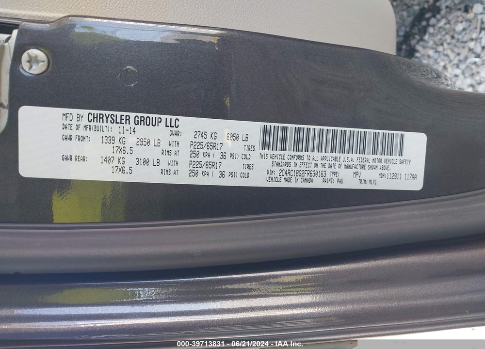 2015 CHRYSLER TOWN & COUNTRY TOURING VIN: 2C4RC1BG2FR630163