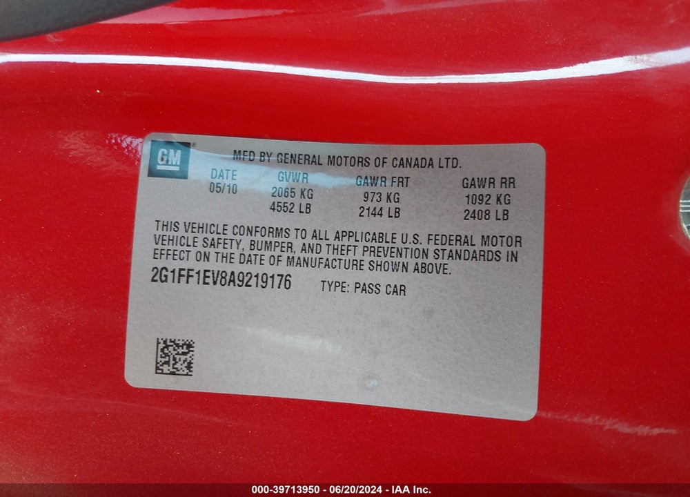 2010 CHEVROLET CAMARO 1LT VIN: 2G1FF1EV8A9219176
