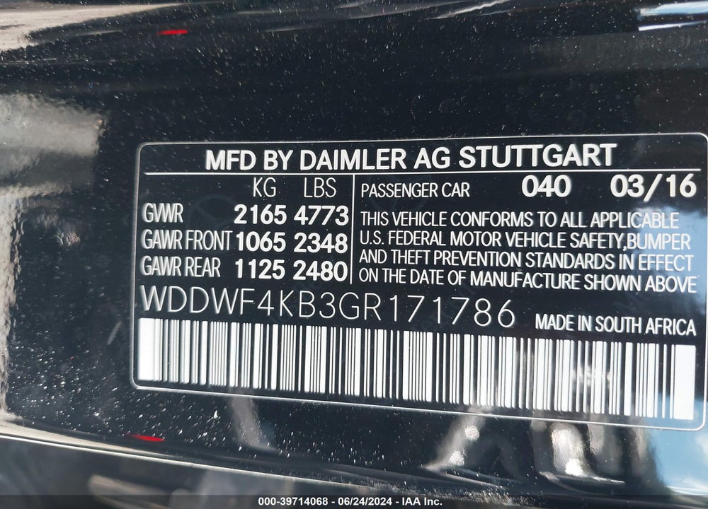 2016 MERCEDES-BENZ C 300 VIN: WDDWF4KB3GR171786