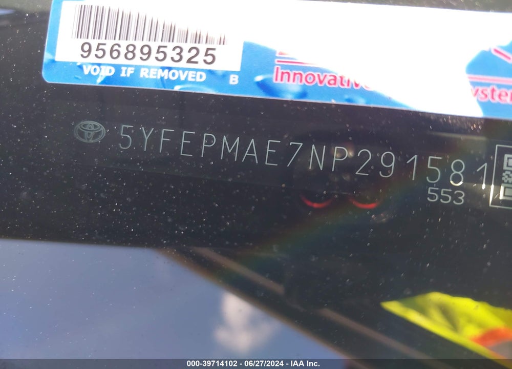 2022 TOYOTA COROLLA LE VIN: 5YFEPMAE7NP291581