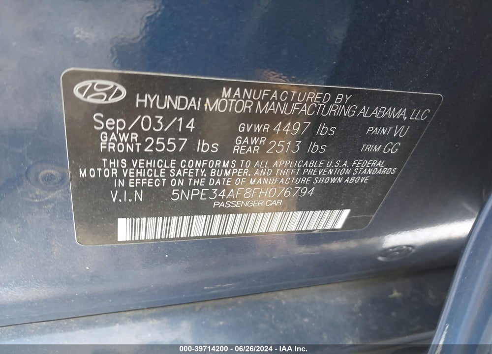 2015 HYUNDAI SONATA SPORT VIN: 5NPE34AF8FH076794