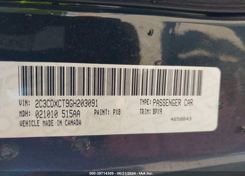 2016 DODGE CHARGER R/T VIN: 2C3CDXCT9GH203091