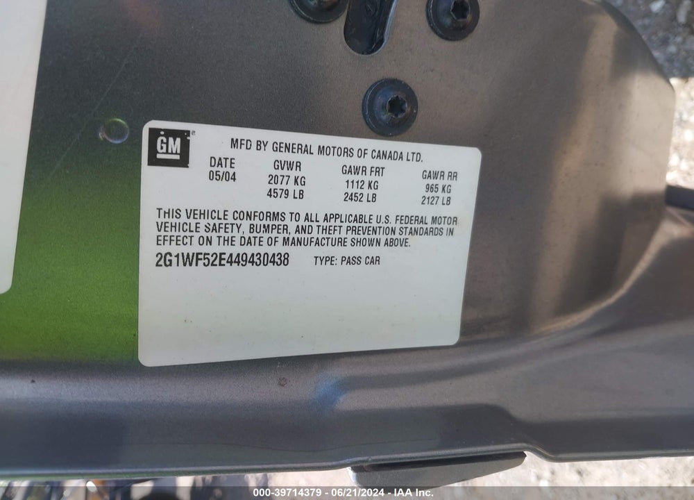 2004 CHEVROLET IMPALA VIN: 2G1WF52E449430438