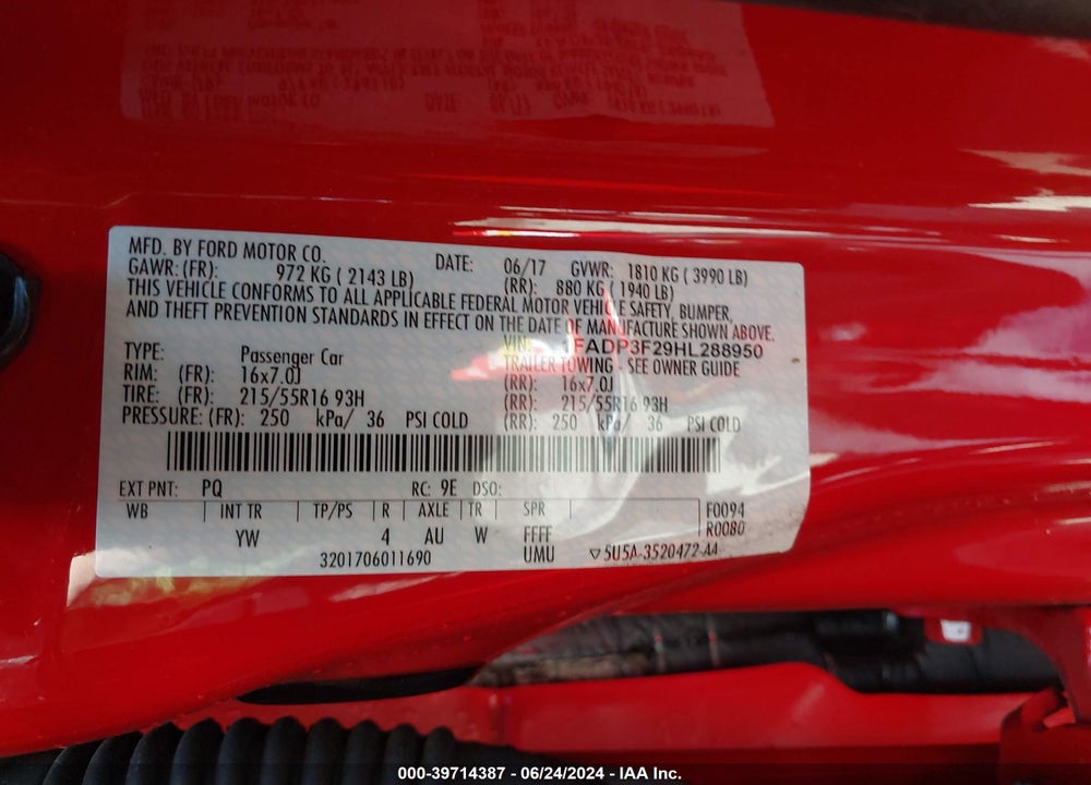 2017 FORD FOCUS SE VIN: 1FADP3F29HL288950