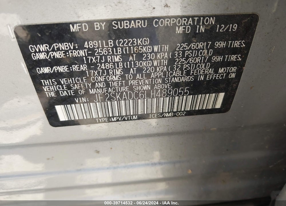 2020 SUBARU FORESTER VIN: JF2SKADC6LH489055