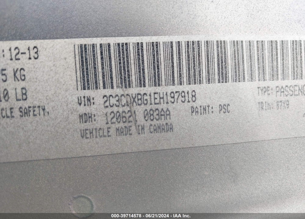 2014 DODGE CHARGER SE VIN: 2C3CDXBG1EH197918
