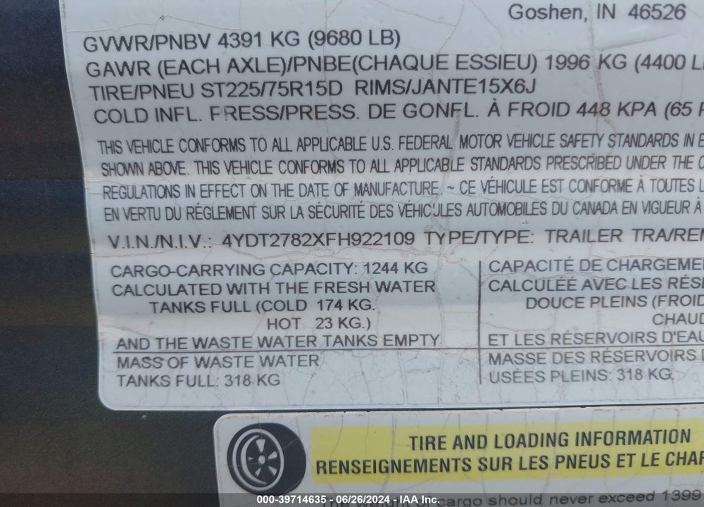 2015 ASPE APSEN TRAI VIN: 4YDT2782XFH922109