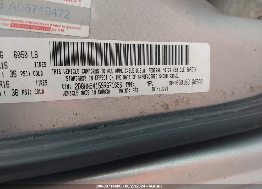 2009 DODGE GRAND CARAVAN SXT VIN: 2D8HN54159R671656
