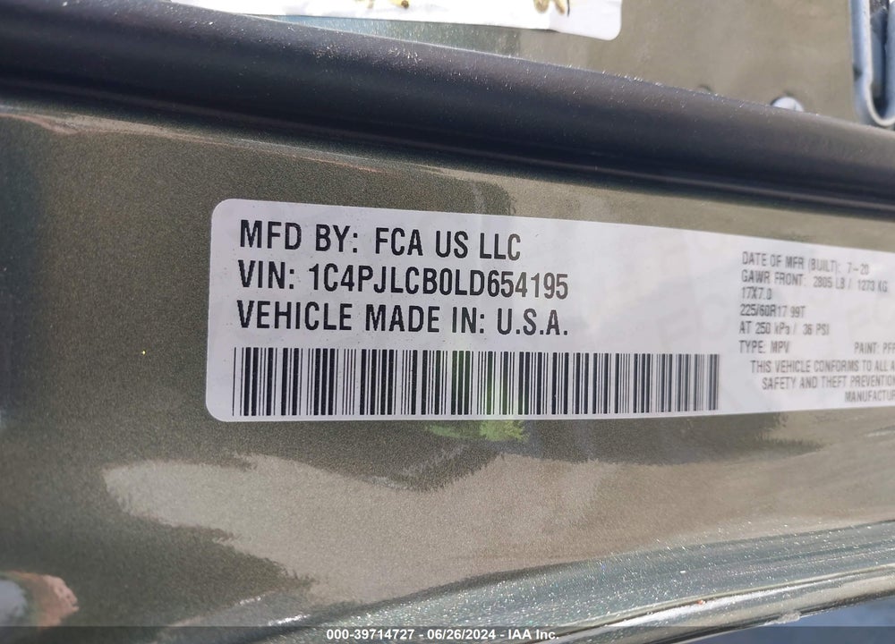 2020 JEEP CHEROKEE LATITUDE FWD VIN: 1C4PJLCB0LD654195