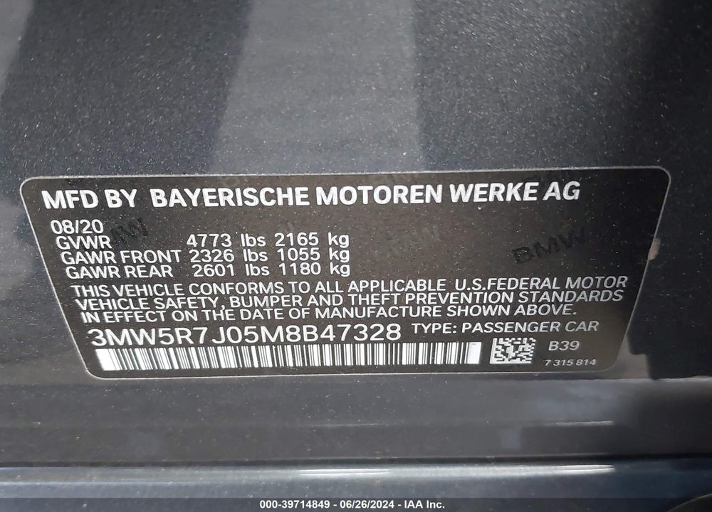 2021 BMW 330I XDRIVE VIN: 3MW5R7J05M8B47328
