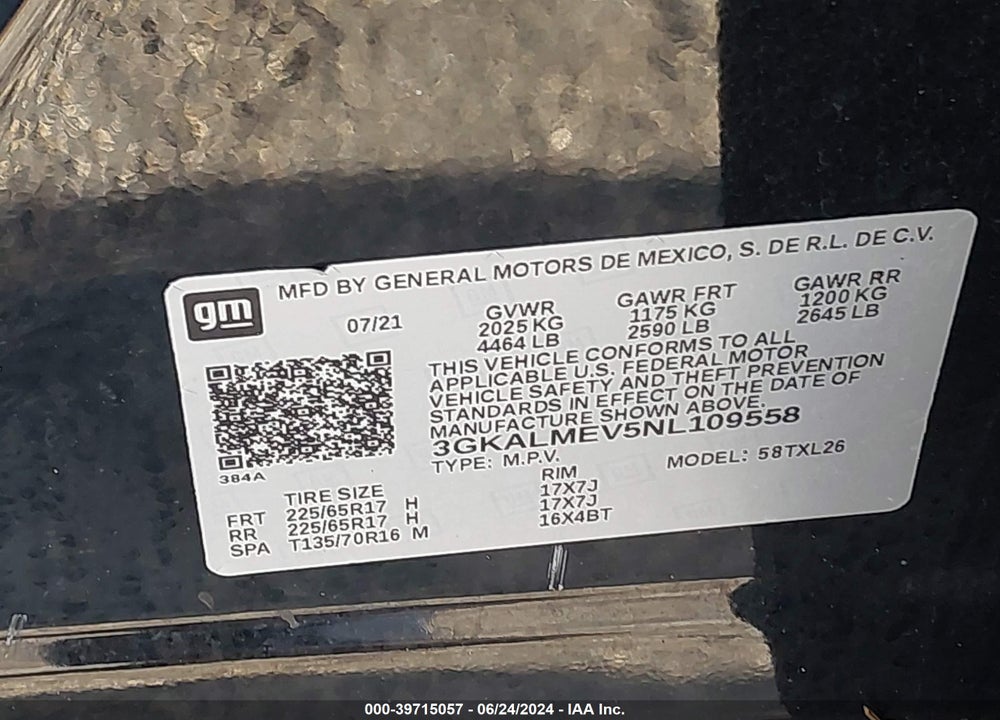 2022 GMC TERRAIN FWD SLE VIN: 3GKALMEV5NL109558