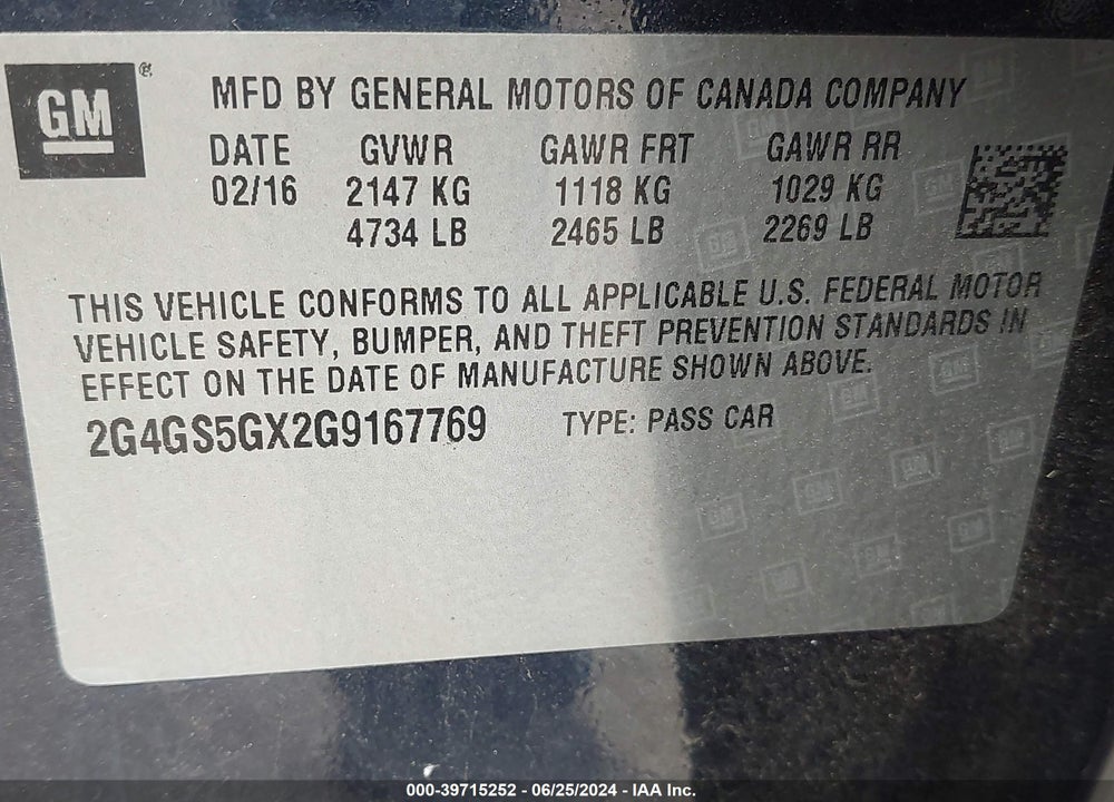 2016 BUICK REGAL TURBO PREMIUM II VIN: 2G4GS5GX2G9167769