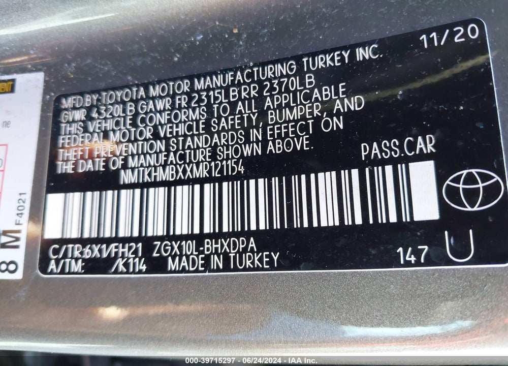 2021 TOYOTA C-HR LE VIN: NMTKHMBXXMR121154